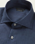 Custom Fit Blue Linen Shirt