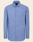 White Micro-Design Slim-Fit Cotton Air Force Blue Shirt