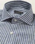 Custom Fit Blue And White Striped Linen Blend Shirt