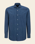 Dark Blue Slim-Fit Cotton Shirt With Micro-Pattern