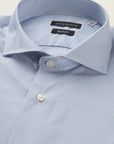 White Shirt With A Light Blue Micro-Pattern, Slim Fit Cotton