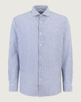 Custom fit blue and white linen and cotton shirt