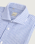 Custom fit blue and white linen and cotton shirt
