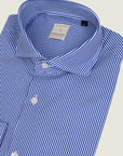 Blue and white striped shirt in custom fit performance fabric