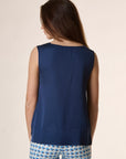 Blusa blu viscosa con spacchi smanicata-Angelico