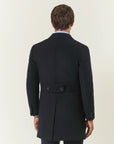 Blue double-breasted wool blend herringbone coat