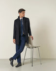Blue cashmere blend coat with detachable bib