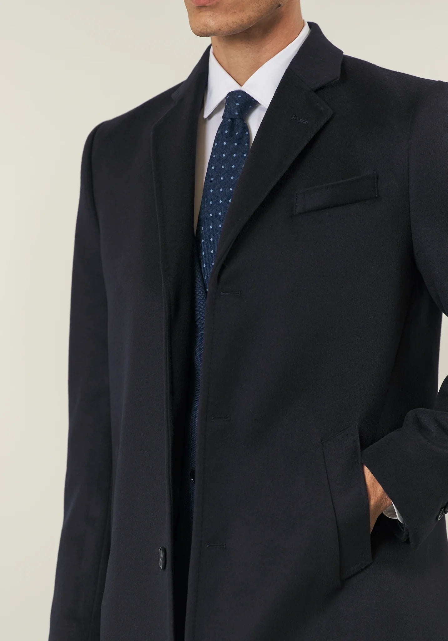 Cappotto blu misto cashmere pettorina staccabile-Angelico