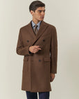 Double-breasted tobacco coat in a wool blend