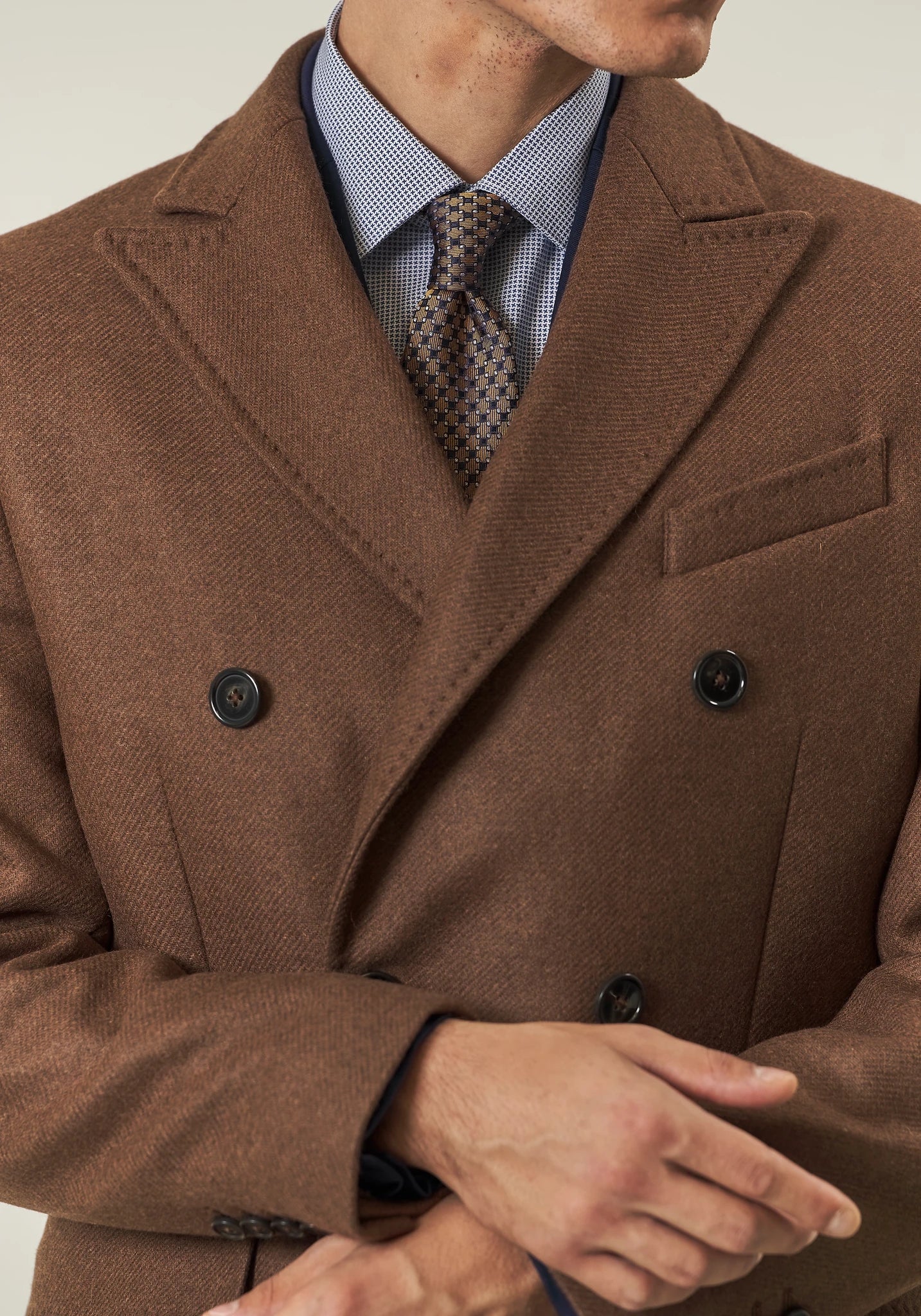 Cappotto tabacco doppiopetto misto lana-Angelico