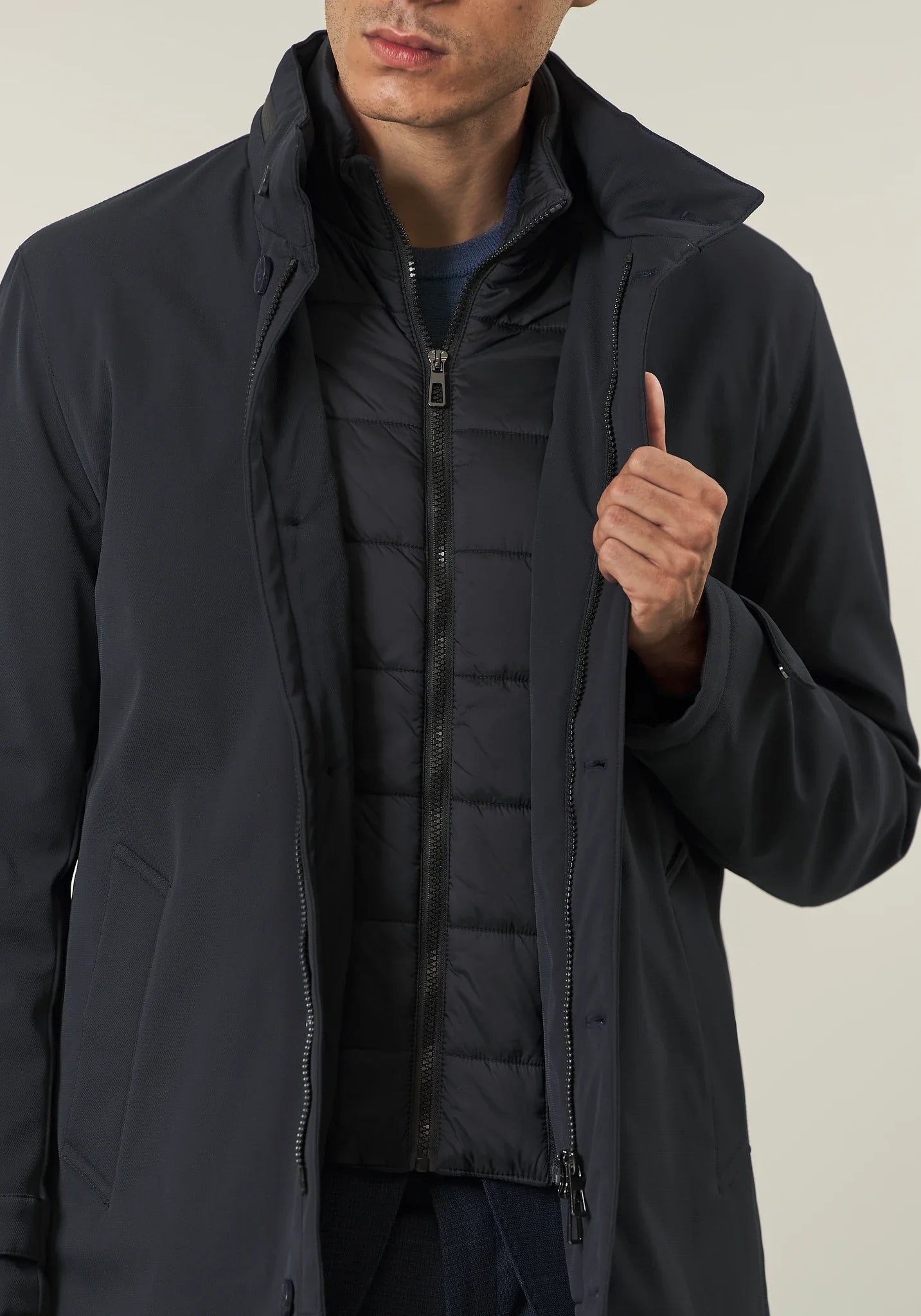 Cappotto tecnico blu impermeabile pettorina staccabile-Angelico