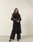 Black cashmere blend coat with ring collar