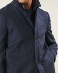 Blue coat with Korean collar and herringbone wool blend