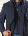 Blue coat with Korean collar and herringbone wool blend