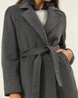 Charcoal cashmere blend coat with belt