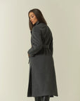 Charcoal cashmere blend coat with belt