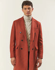 Brick red double-breasted wool blend coat