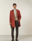 Brick red double-breasted wool blend coat