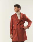 Brick red double-breasted wool blend coat