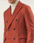 Brick red double-breasted wool blend coat