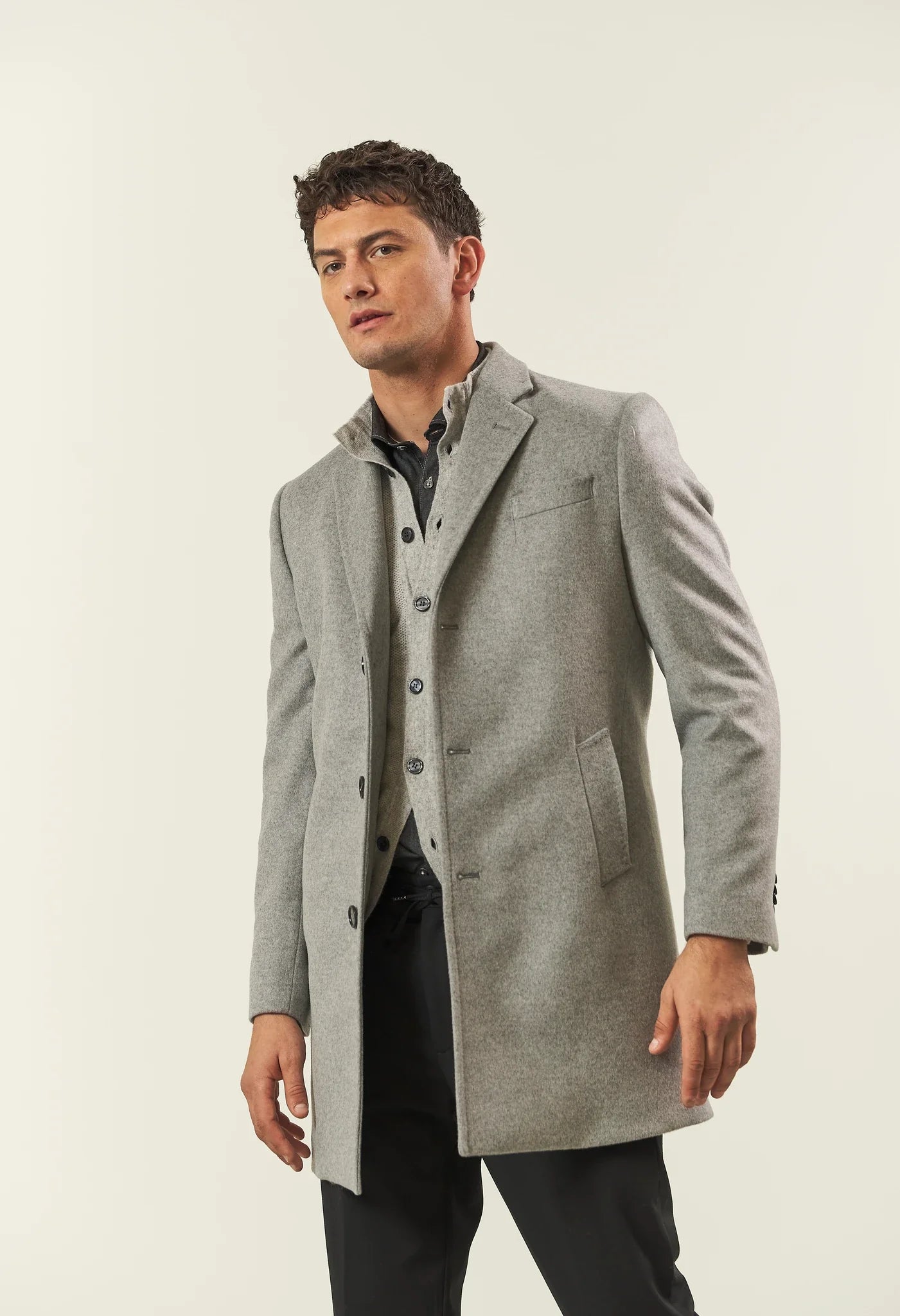 Light gray cashmere blend coat with detachable bib