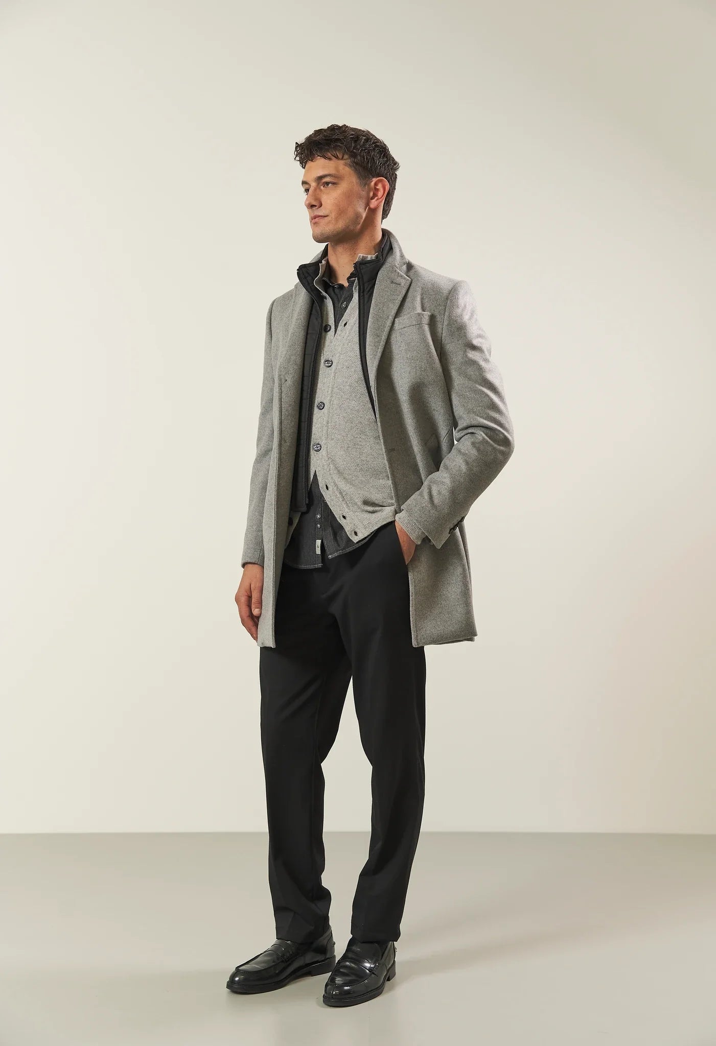 Light gray cashmere blend coat with detachable bib