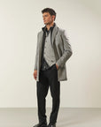Light gray cashmere blend coat with detachable bib