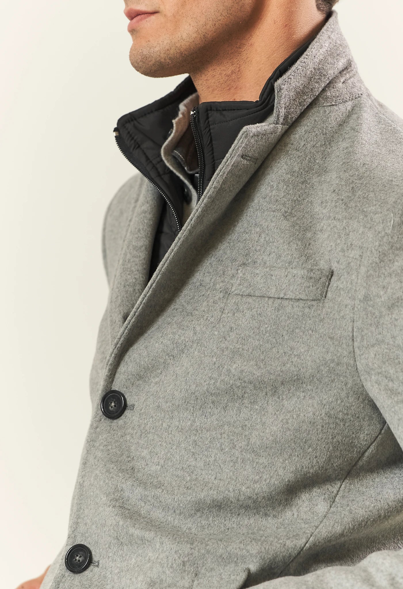 Light gray cashmere blend coat with detachable bib