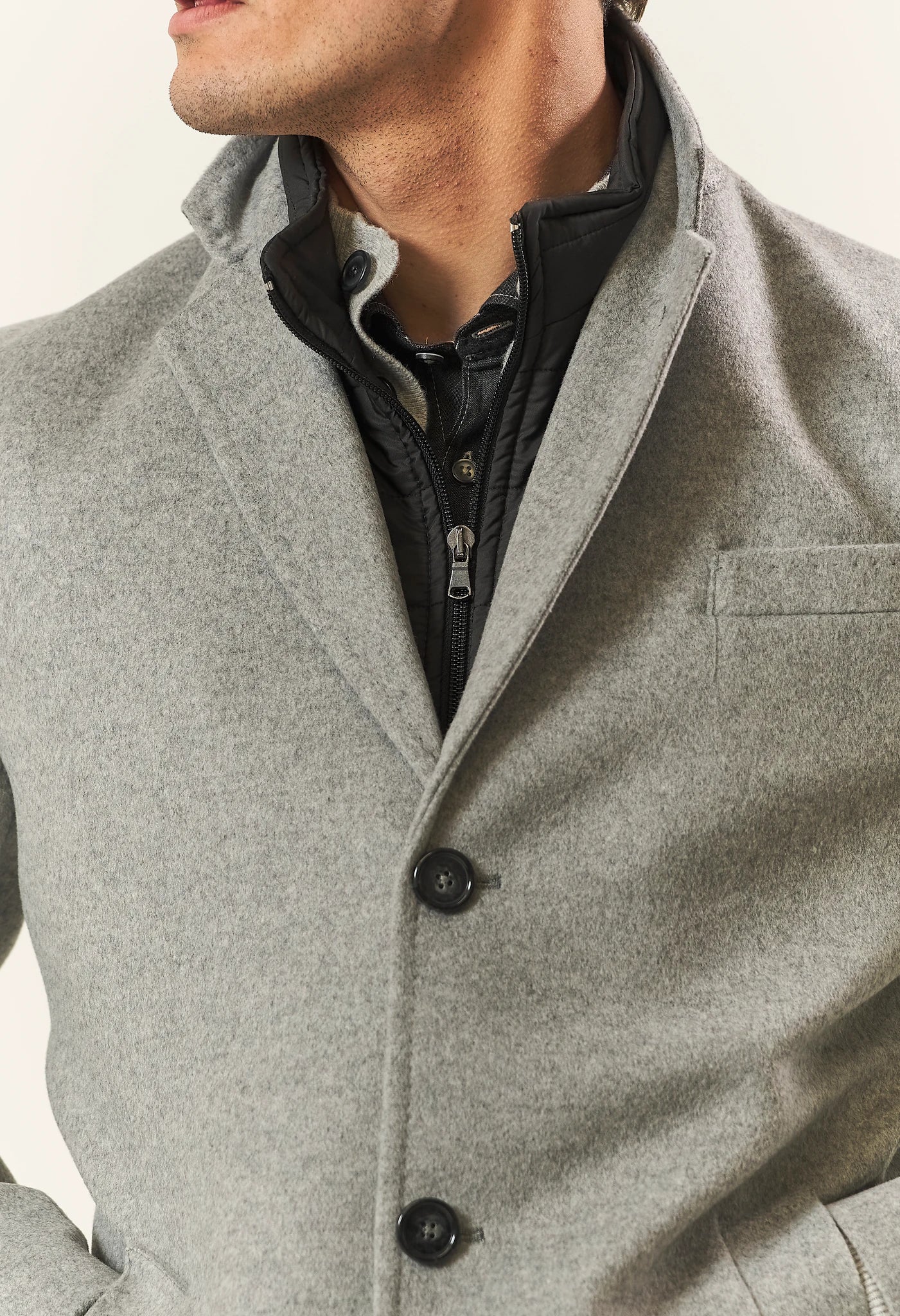 Light gray cashmere blend coat with detachable bib