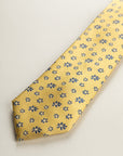 Yellow Tie With Blue Flowers Silk