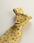 Yellow Tie With Blue Flowers Silk