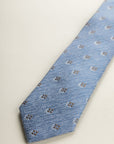 Navy Blue Tie With Little Flower Pattern, Silk And Cotton