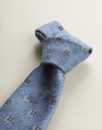 Navy Blue Tie With Little Flower Pattern, Silk And Cotton