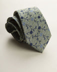 Green Tie With Blue Flowers And Silk And Cotton Texture