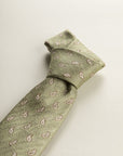 Greenish Tie With Beige Drops And Silk And Cotton