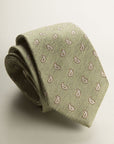 Greenish Tie With Beige Drops And Silk And Cotton