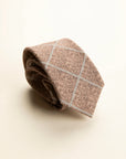 Brown melange wool tie with grey checks