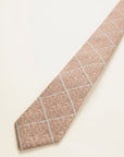 Brown melange wool tie with grey checks