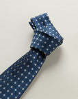 Blue silk tie with check pattern