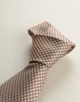 Orange Tie With White And Blue Micro-Pattern Silk