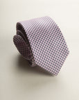 Pink Tie With A Micro-Pattern In White And Blue Silk