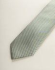 Greenish Tie With A White And Blue Micro-Pattern In Silk