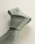 Greenish Tie With A White And Blue Micro-Pattern In Silk
