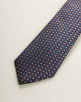 Dark Blue Tie With Orange Micro-Pattern Silk