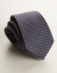 Dark Blue Tie With Orange Micro-Pattern Silk