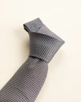 Brown tie with light blue micro-pattern silk