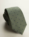 Green Tie With Blue Polka Dots And Silk And Linen