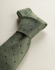 Green Tie With Blue Polka Dots And Silk And Linen