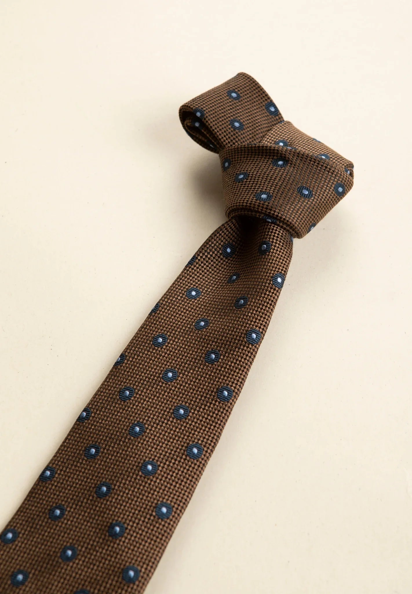 Cravatta marrone poi azzurri blu seta cotone-Angelico