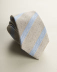 Beige Regimental Light Blue Silk Cotton Tie